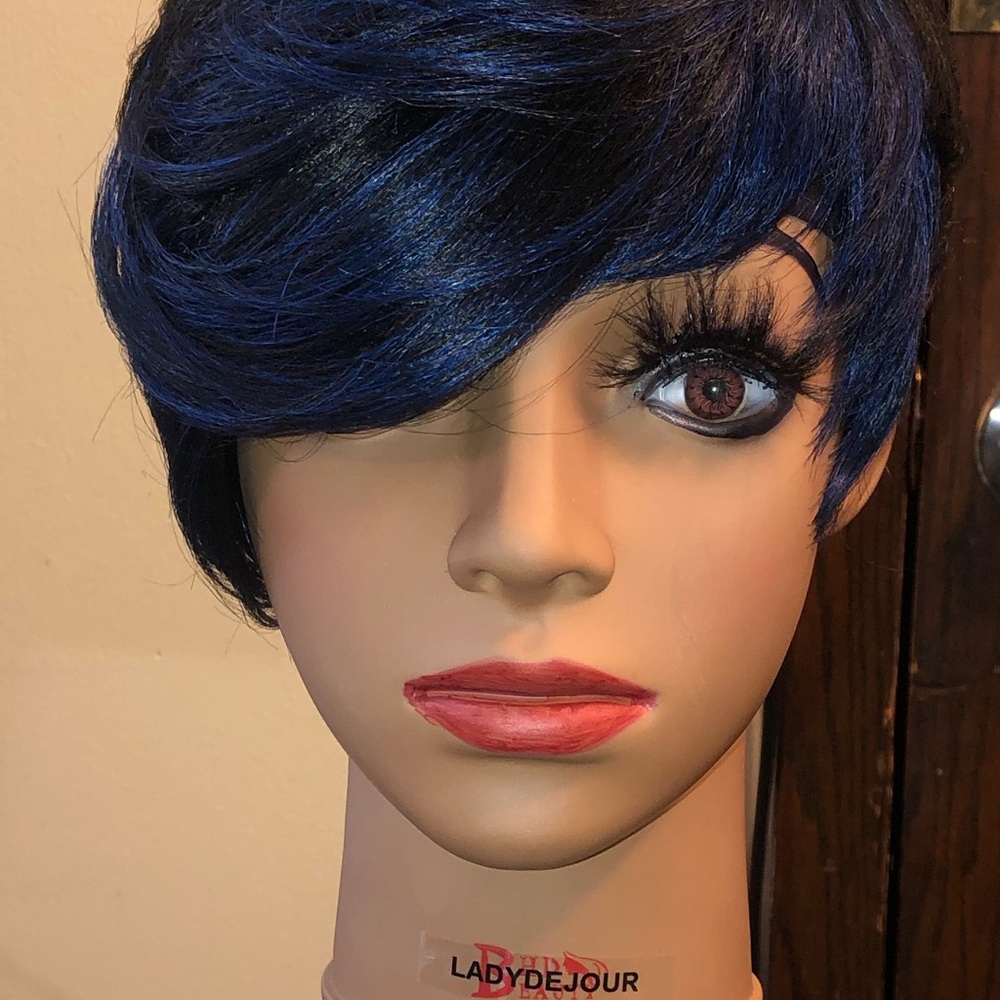 Short and Sassy Pixie Synthetic Wig. (UNBLBK) Blue Black